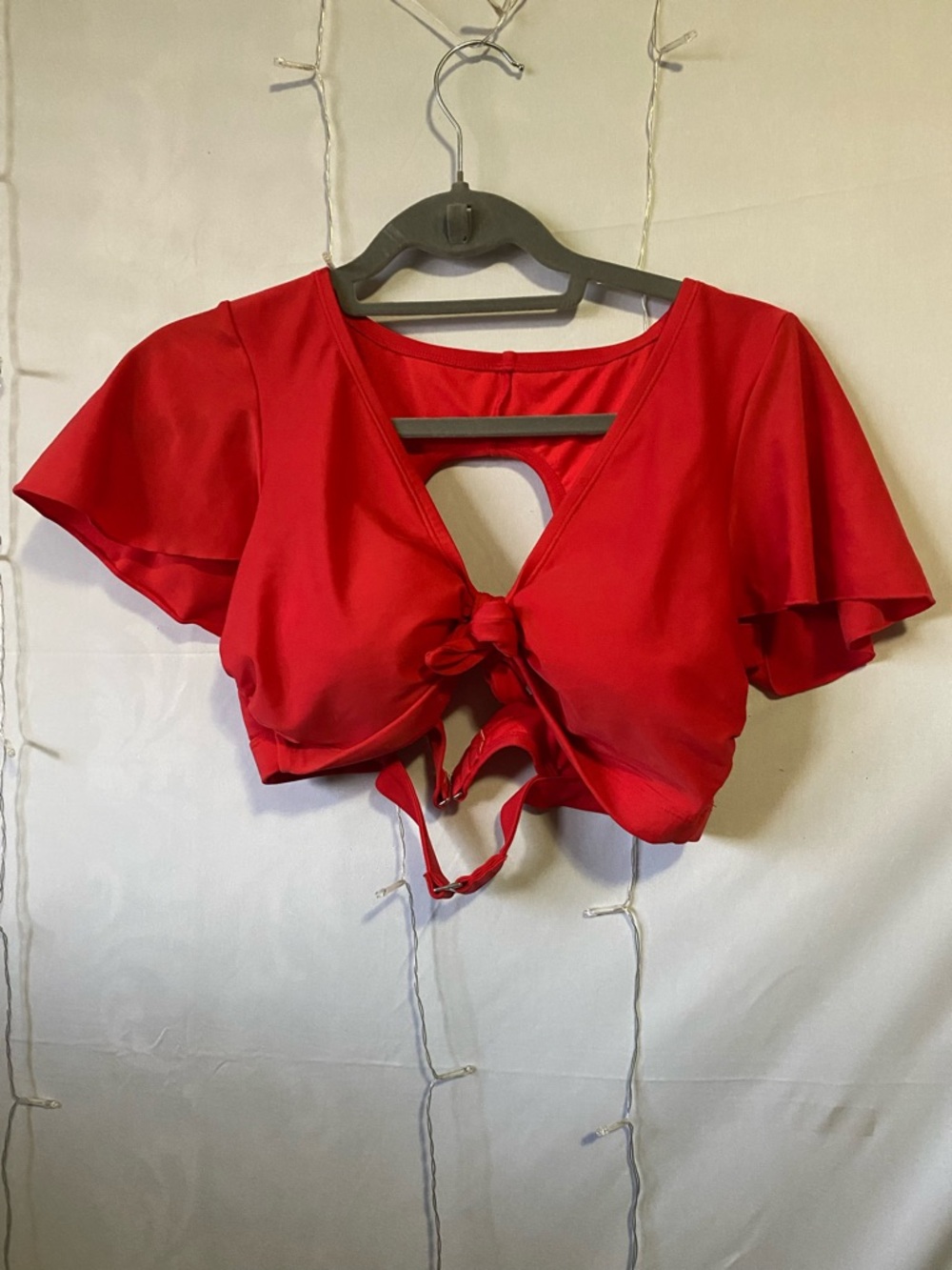 Xhilaration Red Tie-Front Flutter Sleeve Crop Top